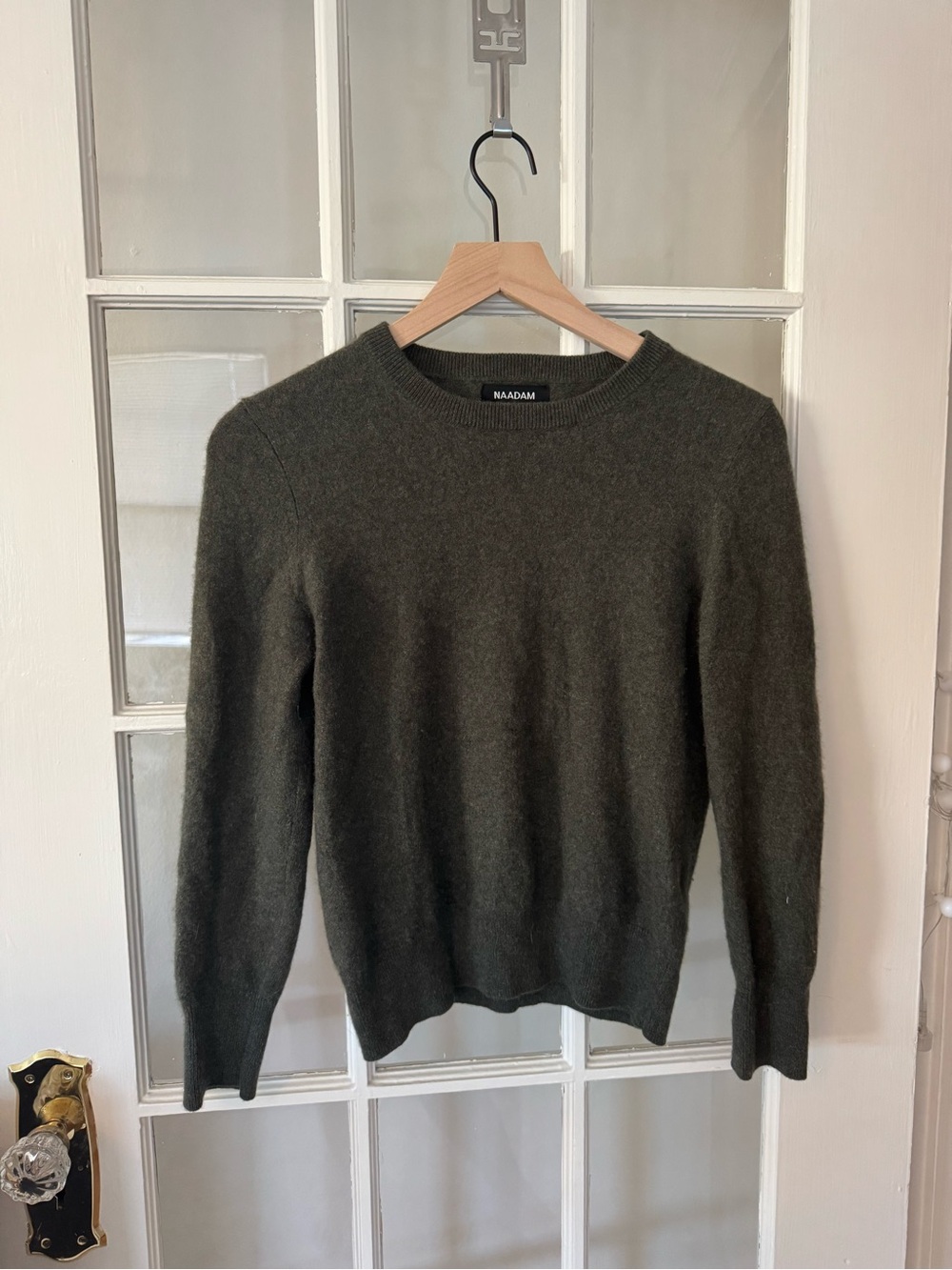 NAADAM 100% Cashmere Crewneck Sweater in Olive Green Neutral Warm Pretty